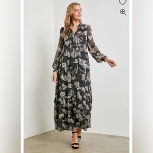 Polagram Floral Black Maxi Dress